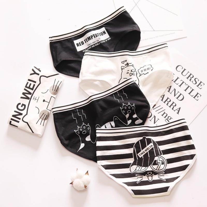 

Simple Black White Panty Cartoon Cat Cute Girls Underwear Women Mid Waist Cotton Seamless Sanitary Panties Soft Briefs, Bottom meow palm