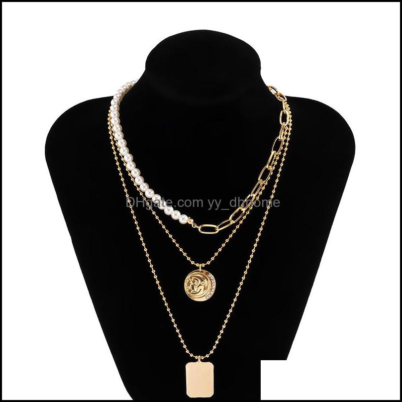 

Pendant Necklaces Pendants Jewelry Retro Simple Chains Stitching Pearl Creative Diamond Inlaid With Star And Moon Tag Clavicle Chain Dinne