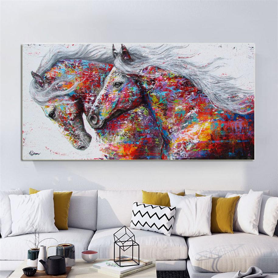 

SELFLESSLY Animal Art Two Running Horses Canvas Painting Wall Art Pictures For Living Room Modern Abstract Art Prints Posters254q