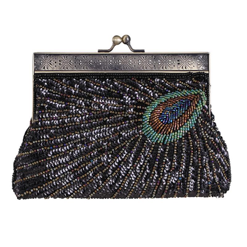 

Evening Bags Retro Heavy Craft Beaded Handbag Bag Dress Portable Dinner Classic Cheongsam Perfect Match Ladies Clutch 3389Evening, Black