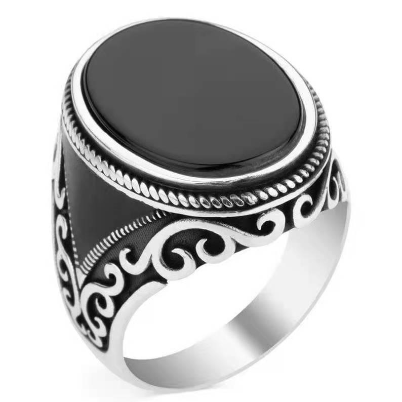 

Wedding Rings Vintage Oxidized Thai Silver Ring With Black Onyx Stone Turkish Handmade Pattern Jewelry Men's RingsWedding WeddingWedding