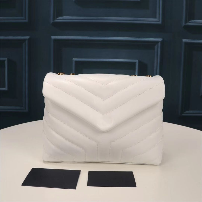 

High Quality Loulou Bag Fashion designer Luxury bags Real Leather Messenger Bag Chain shoulder crossbody Classic flap Women purse MM, Silver chain - black