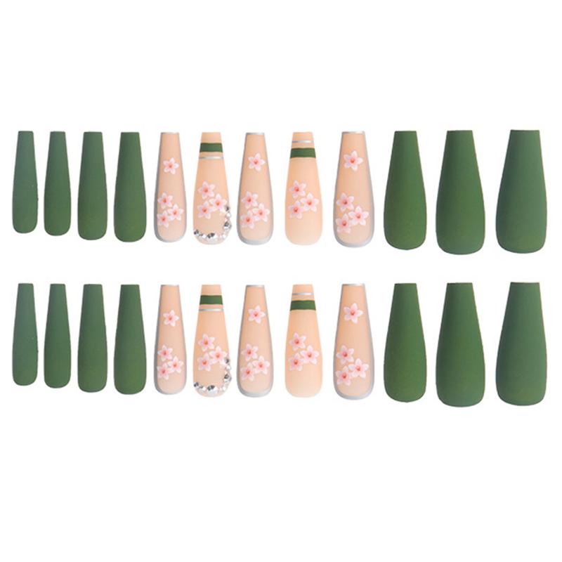 

False Nails Sakura Press On Fake Coffin Extra Long Press-On Nail Spring Blossom Floral Full Cover Stick Artificial GlueFalse, 1 set
