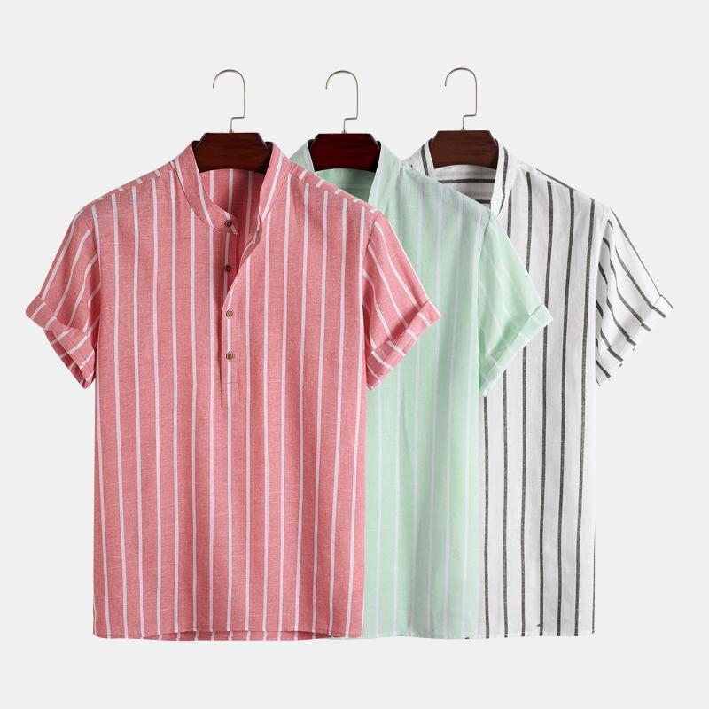 

Men' Casual Shirts Mens Striped Printed Hawaiian Shirt Vintage Short Sleeve Loose Buttons Summer Tops Blouse Camisas Para Hombre, Green