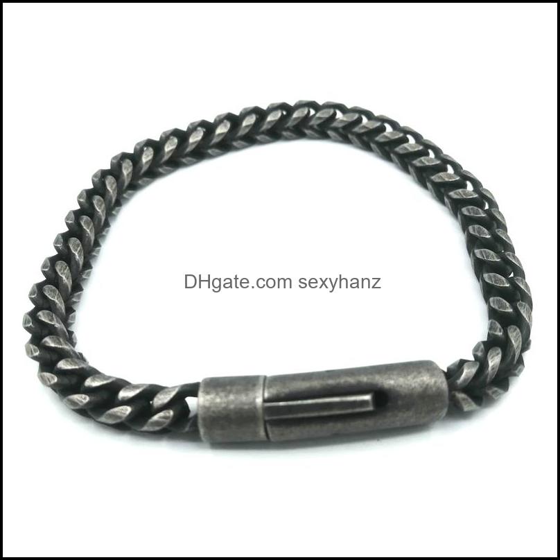 

Link Chain Bracelets Jewelry Cubic Stainless Steel Bracelet Cuban Box Black Wrist Link Snap Clasp For Men Drop Delivery 2021 Tiqwm