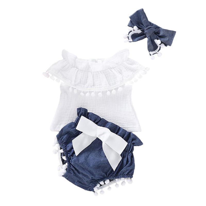 

Clothing Sets Born Summer Clothes Set 0-24 Month Little Girls Muslin Infant Vest Tops Shorts Baby Headband 3 Pcs Outfit, White