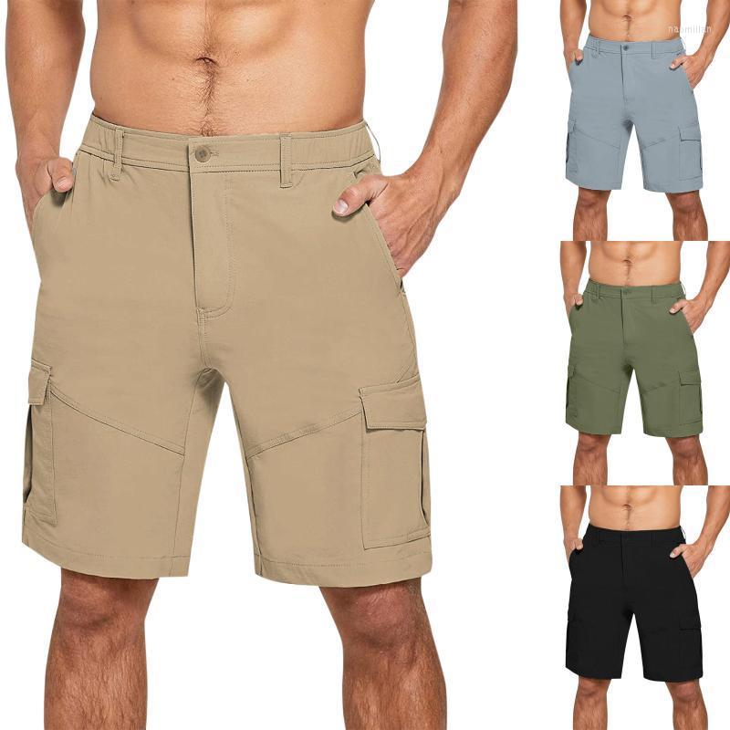 

Men's Pants Male Summer Loose Solid Cargo Pant Semi Elastic Waist Zipper Pocket Shorts PantsMen's Men'sMen's Naom22, Army green