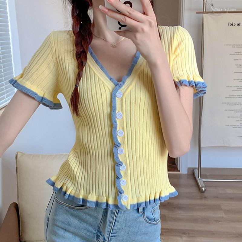 

Women's Knits & Tees 2022 Summer V-Neck Knitted Cardigan Women Loose Thin Sweater Solid Color Basic Small Perf22, As picture