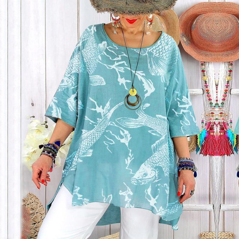 

Women' Blouses & Shirts Loose Women Floral Blouse Summer Three Quarter Sleeves Tunic Tops Pullovers Ladies Oversized Elegant BlusasWomen