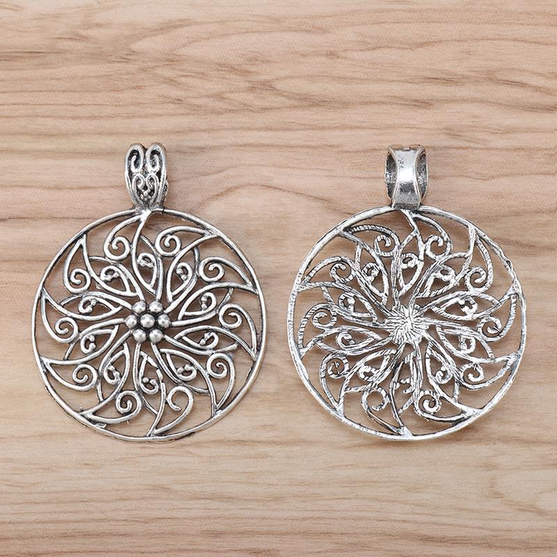 

Pendant Necklaces Pieces Large Filigree Flower Round Tibetan Silver Charms Pendants For Necklace Jewellery Making Accessories 70x55mmPendant