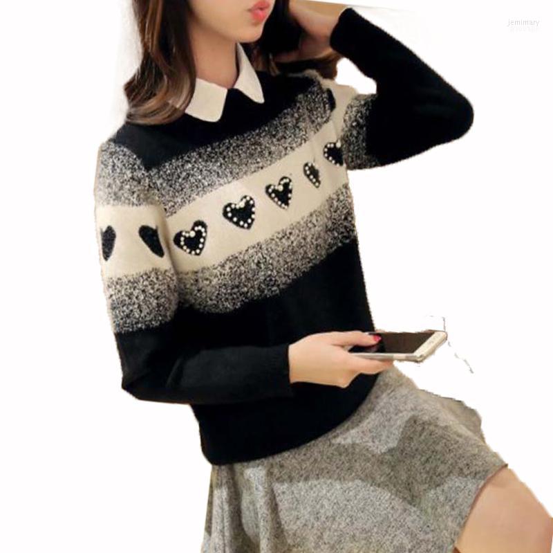 

Women's Sweaters 2022 Women Pullover Winter Knitted Sweater Long Sleeve Warm Female Tops With Turnover Collar Jemi22, Black