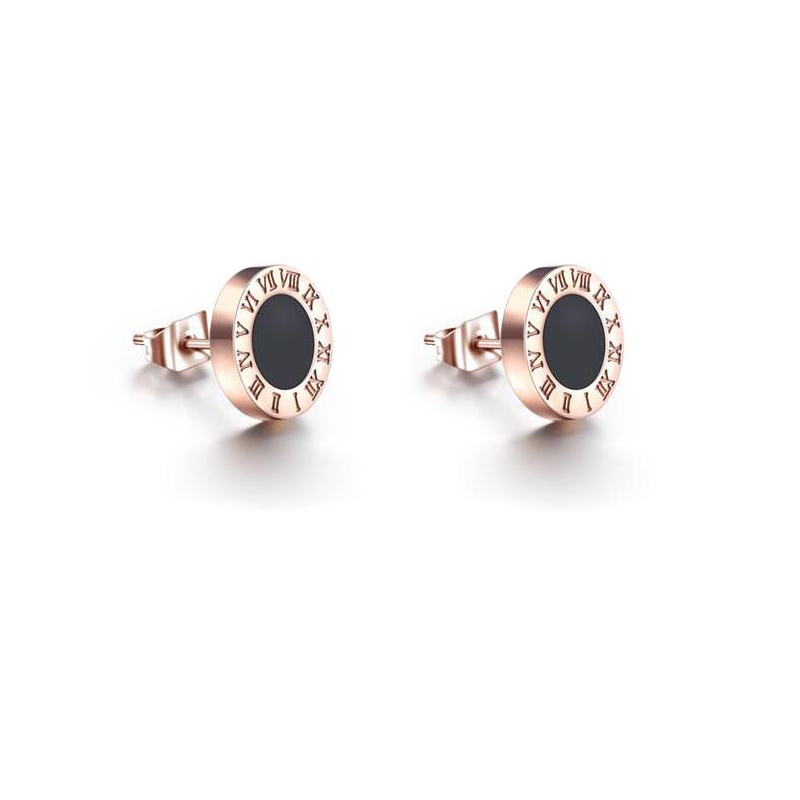 

Hot luxury designer jewelry women earrings mens stud earrings fashion ladies roman numeral white shell and black onyx earring punk stainless steel jewelrys