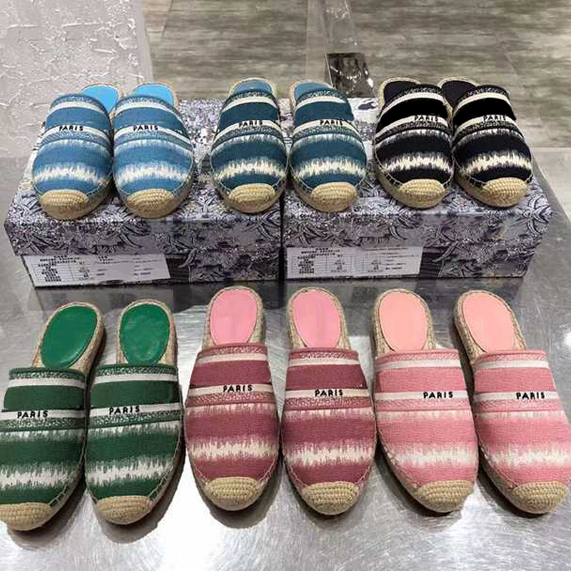 

Rainbow Embroidered Slides Sandals Women Fashion Fishman Flats Slippers Designer Slider Hand-stitched Hemp Rope Outsole, 4#