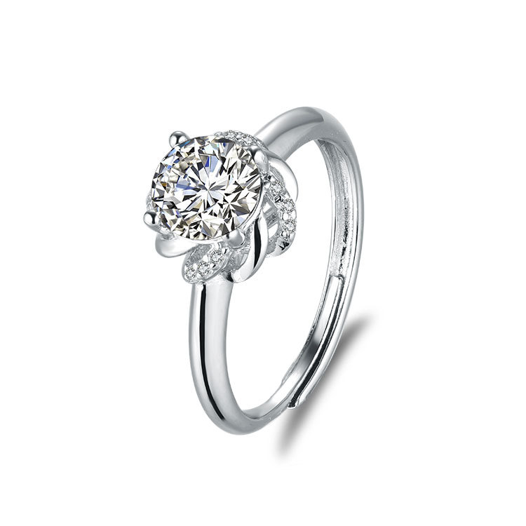 

Cluster Rings Silver Jewelry 1CT Mozambique Stone Ring Wholesale S925 pure classic four Claw Supporting Bare