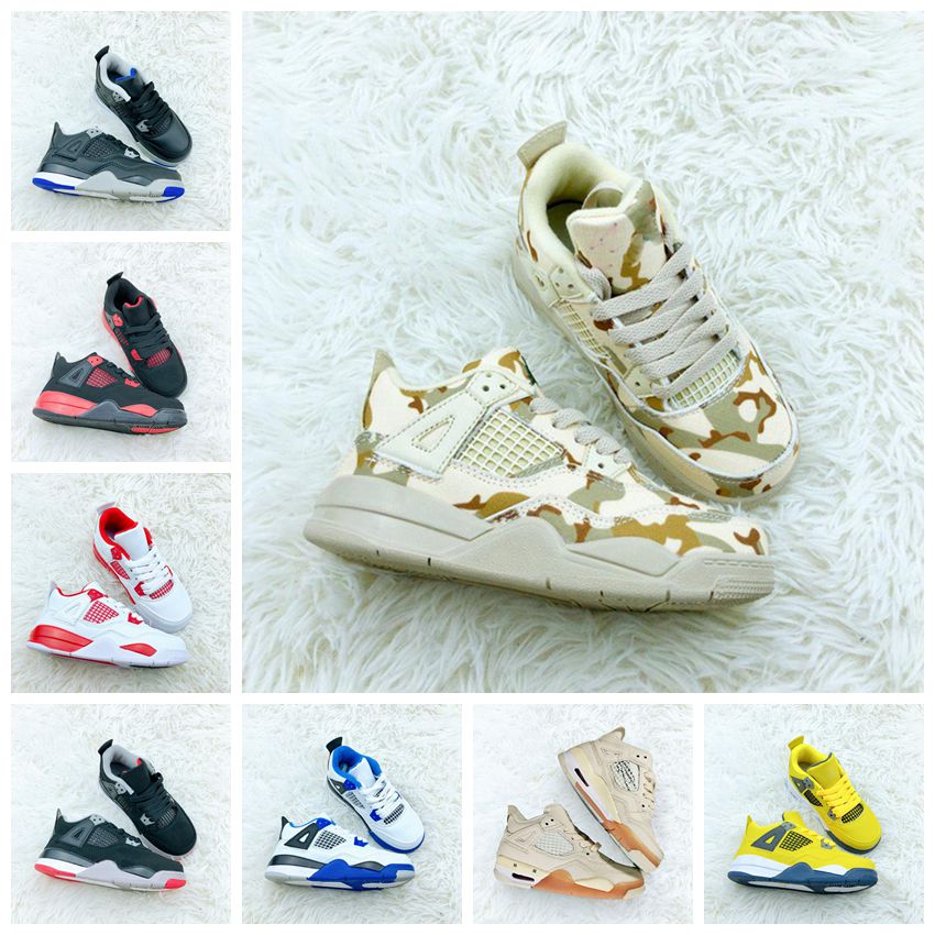 

2022 Kids Jumpman 4S Pink Basketball Shoes Outdoor Sports Sneaker Sail Muslin 4 OG Fire Red White Oreo Cool Grey Pure Money Bred Motorsports Pale Citron Sneakers 26-35, #6