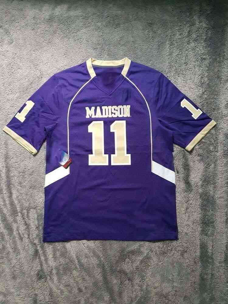 

Mit Cheap custom Men' James Madison Dukes Football Jersey #11 Purple MEN WOMEN YOUTH stitch add any name number XS5XL