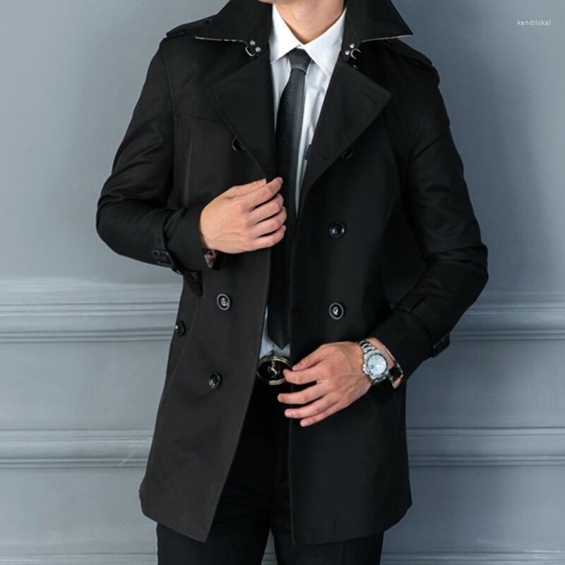 

Men's Trench Coats Personalized Custom Fashion Large Size Mid-Length Double-Breasted Lapel Slim Fit Casual Windbreaker S-6XL Kend22, Black