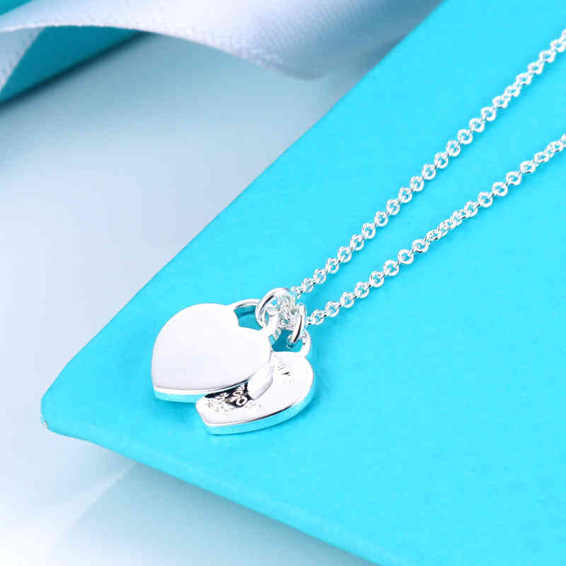 

2022 S925 Sterling Silver Double Heart Pendant Love Necklace TIF Original Love Necklace Luxury Design Necklace Women Birthday Gift