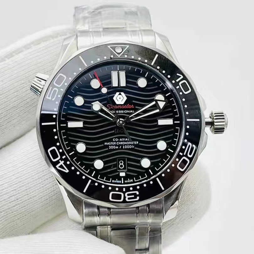 

Omegg-Seamaste watch Brand high quality Men Wavy pattern Dial Watch 42mm Black Blue Grey Rubber clock Luxury Mechanics Day date switzerland, Tool