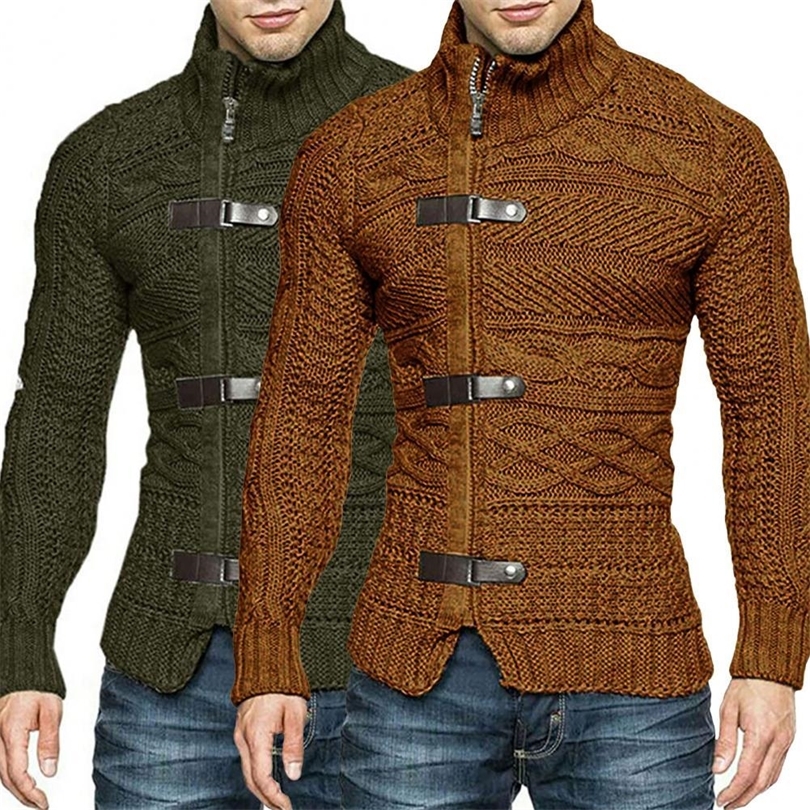 

Men's Sweaters Stretchy Stylish Acrylic Fiber Loose Sweater Coat CausalSolid Color Slim Fit Turtleneck Pullovers Sweater 220811, Army green