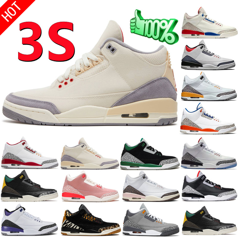 

New III 3 Men 3S Women Men Basketball Shoes Slim Shady Muslin UNC Oreo White Cement Black Cat Cardinal Red True Racer Blue Dark Iris Desert Elephant Sneaker Trainer, Shoebox
