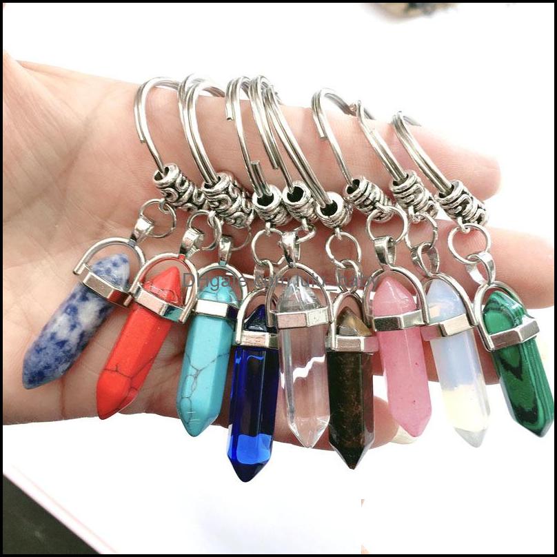 

Key Rings Jewelry Natural Stone Hexagonal Prism Keychains Healing Crystal Car Decor Keyholder For Women Men Drop Delivery 2021 Eixxg