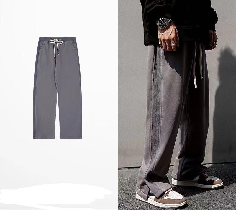 

Men's Pants National Fashion Original Washed And Worn Open Fork Lazy Casual Side Stripe Floor Mop Loose For Men WomenPD, Black