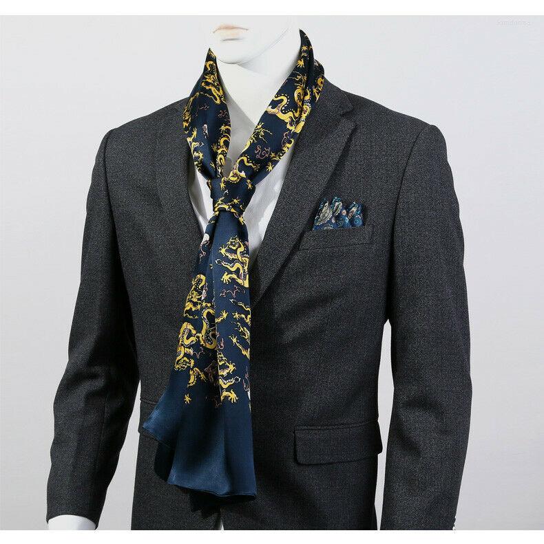 

Scarves Men 100% Silk Scarf Long Double Layer Neckerchief Red Blue Yellow DesignScarves