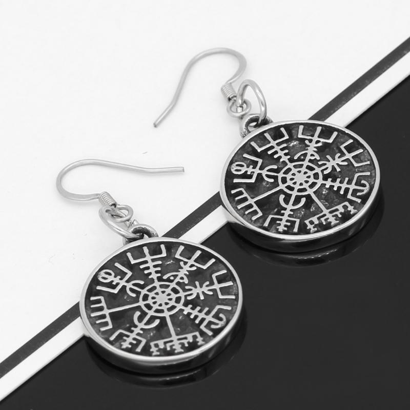 

Dangle & Chandelier Nordic Viking Rune Compass Amulet Stainless Steel Earrings Small Size With Valknut Gift Bag