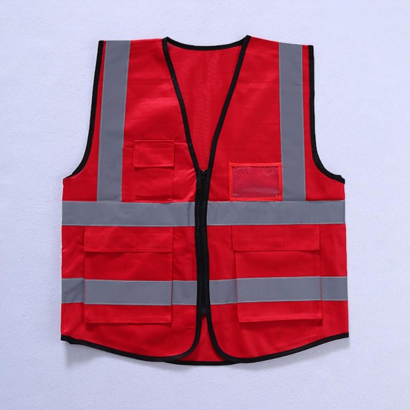 

Motorcycle Apparel Hi-Vis Safety Vest With Zipper Reflective Jacket Security Waistcoat 5 Pockets
