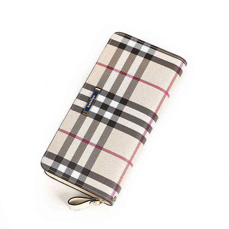 

Classic Checkered Women's Long Wallet Style Zipper Handbag 220721, Plum red