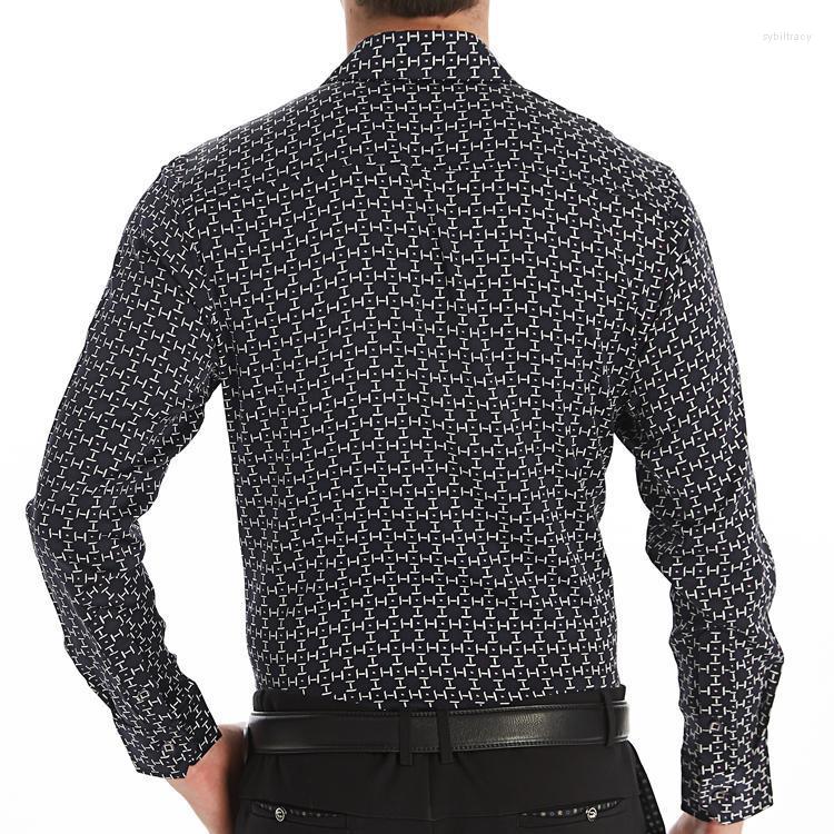 

Men's Dress Shirts Printed Pure Silk Shirt Men's Long Sleeve Thin Mulberry Cool Silky ShirtMen's Sybi22, Black