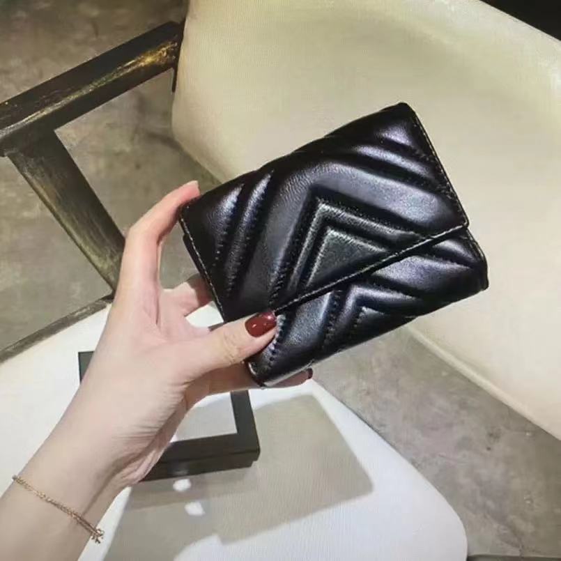 

2022 designer classic short wallet women's high quality fashion women's Coin Purse Bag quilted leather luxury multiple colors, Black