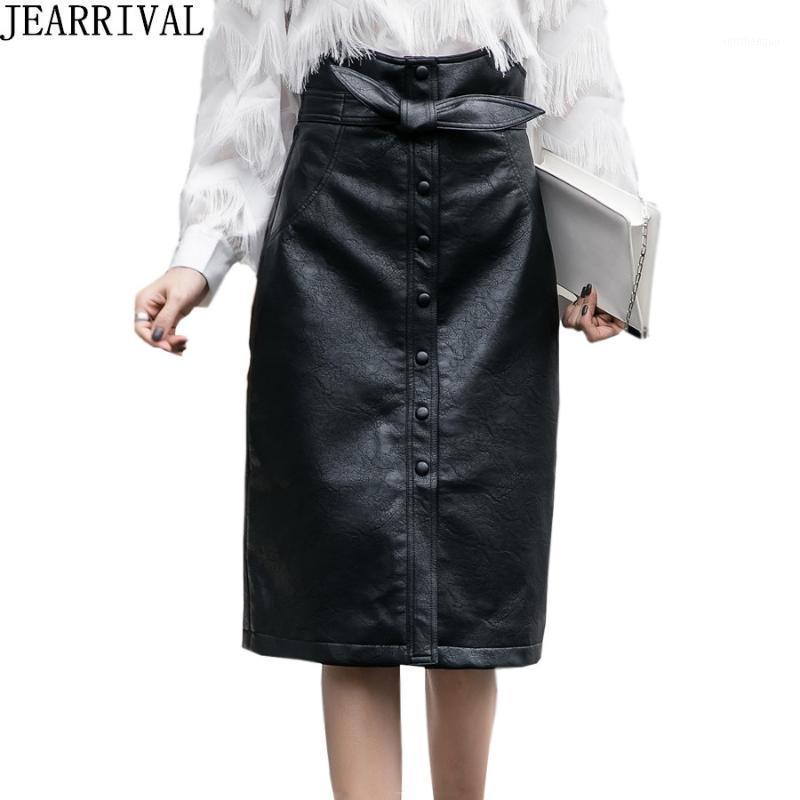

Skirts High Quality Black PU Leather Skirt 2022 Autumn Winter Korean Fashion Womens Waist Slim Fit Casual Midi Pencil Saia