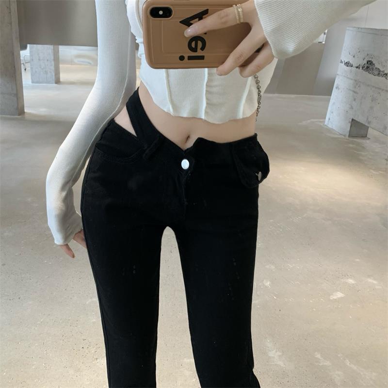 

Women Casual Hollow Out High Waist Jeans Mujer Black Boot Cut Y2k Harajuku Flare Pants Fashion Office Lady Denim Trousers