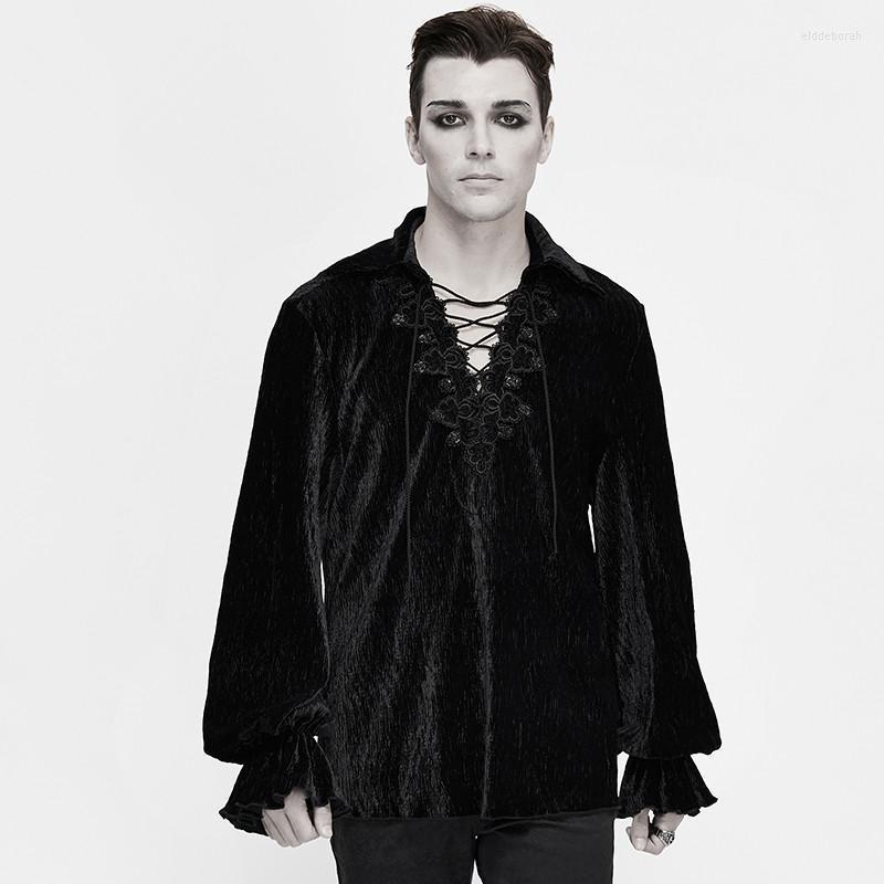 

Men' Casual Shirts Vintage Men Black Solid Color Mens Top V Neck Clothing Long Sleeve Shirt Male Blouse GothicMen' Eldd22