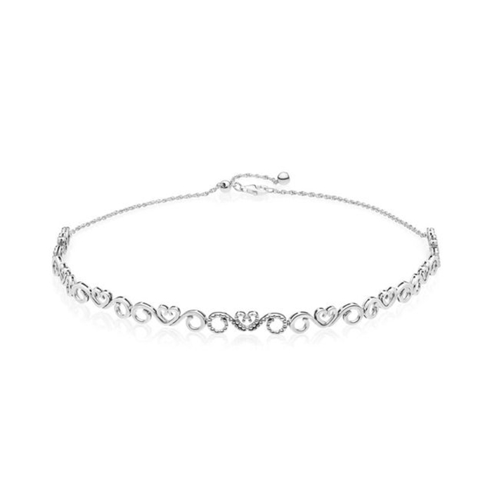 925 Sterling Silver HEART SWIRLS CHOKER Collier Fit DIY Original Fshion Bijoux Cadeau 11112