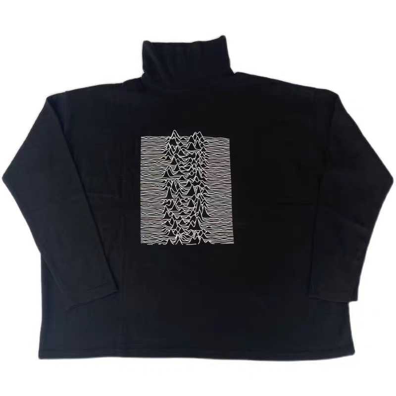 

Men's Hoodies Raf Simons high neck sweater Joy Division pulse wool long sleeve backing loose profile UC, Black