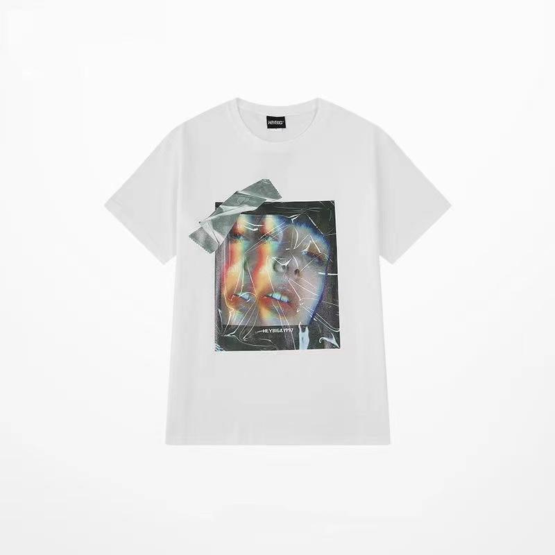 

Men' T-Shirts Men' And Women' High Street Yafu Wind Printed Short Sleeve European American Portrait Hip Hop Dark Loose Tide T-Shi, Black