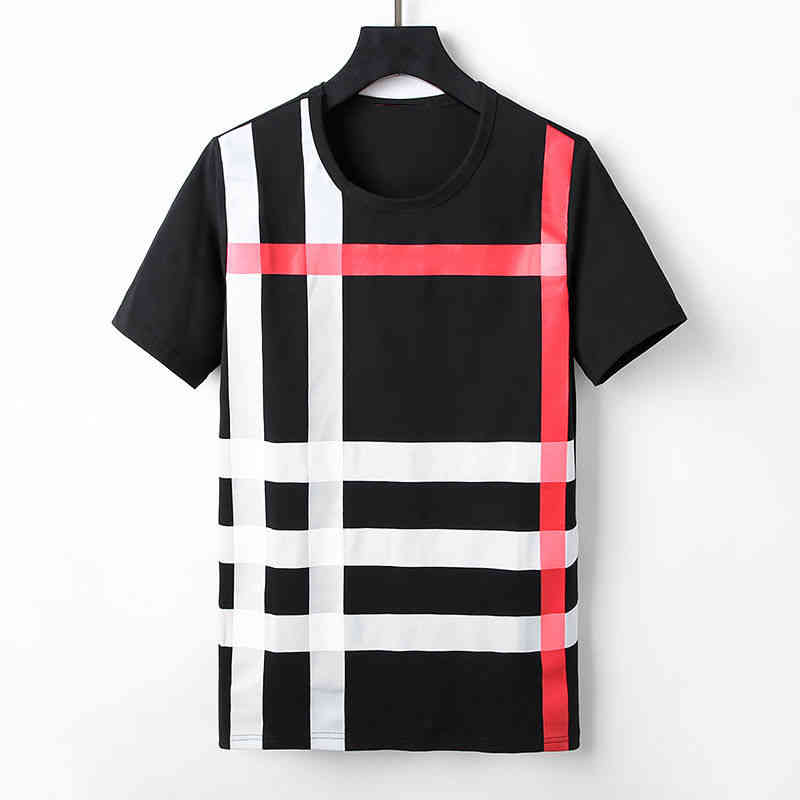 

Short sleeve men's ins summer new checked t-shirt men's fashion round neck bottoming shirt high-end popular half sleeve, Black