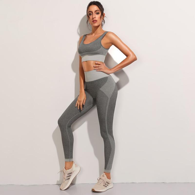 

Women's Two Piece Pants ASHEYWR Women Seamless Bras Sets High Waist Push Up Abdomen Fitness Two-Piece Suit Female Elastic Slim Quick Dry Wor, Light gray