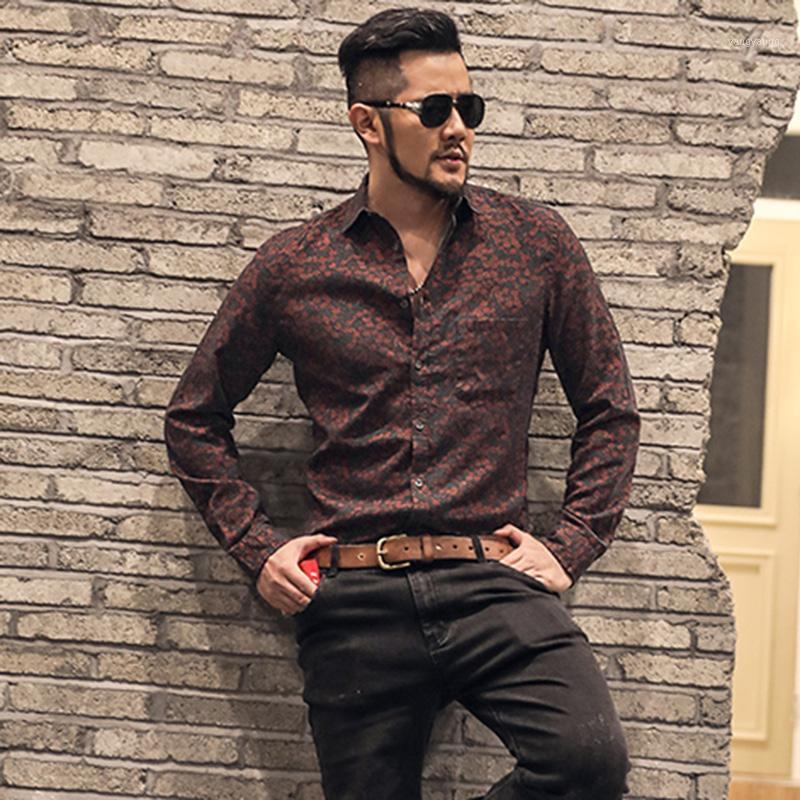 

Spring Red Shirt Men' Slim Floral Printed S5029 Casual Shirts, Army green