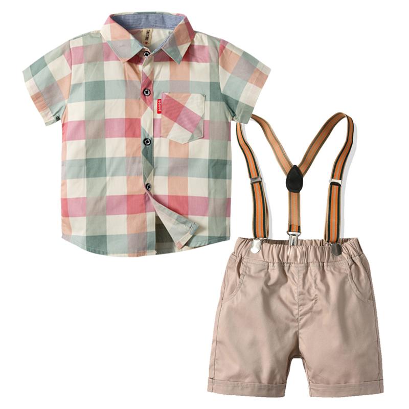 

Clothing Sets Pieces/Set Toddler Boy Clothes Baby Kids Plaid Set Summer Short Sleeve Shirt Suspenders Shorts 1-5 Years Boys ClothesClothing, Kb8004-khaki-green