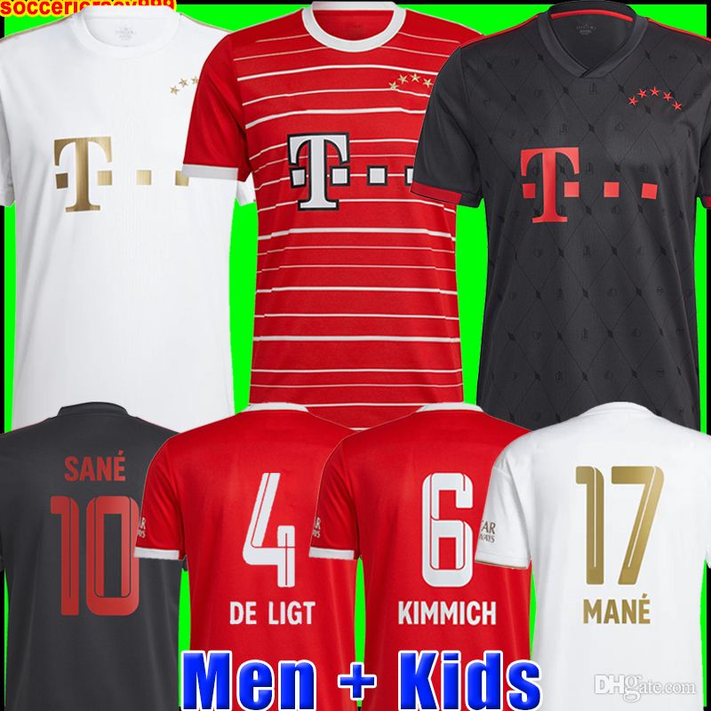 De Ligt Soccer Jersey 22 23 Mane Sane Hernandez Bayern Munich Gnabry Goretzka Coman Muller Davies Kimmich Football Shirt Men Kids Kit 2022 2023 U