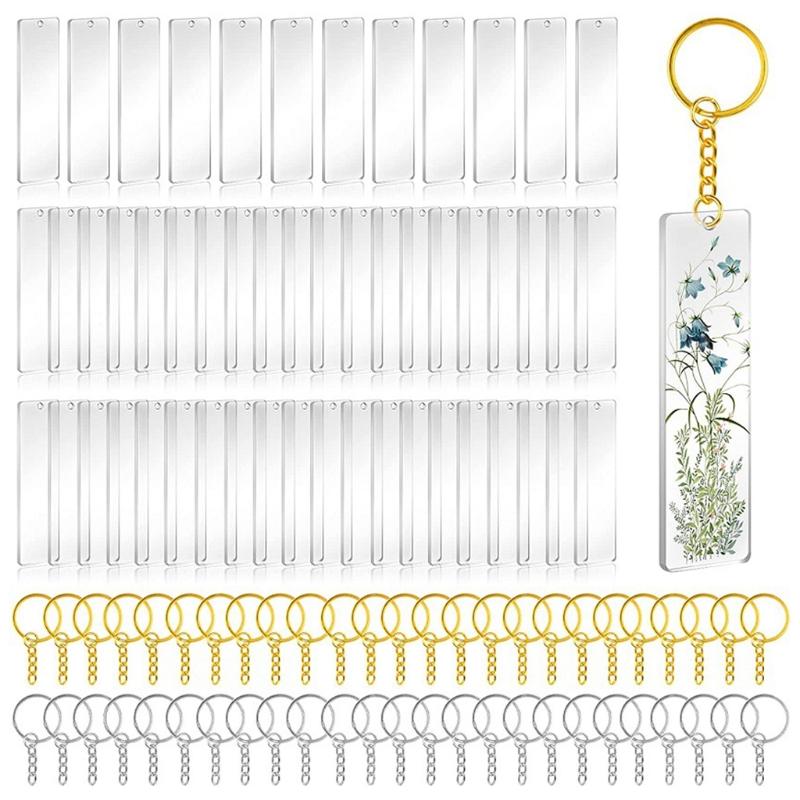 

Keychains 50Pcs Acrylic Keychain Blanks With Rings Clear Key Chains Rectangle For DIY Crafting Vinyl ProjectsKeychains