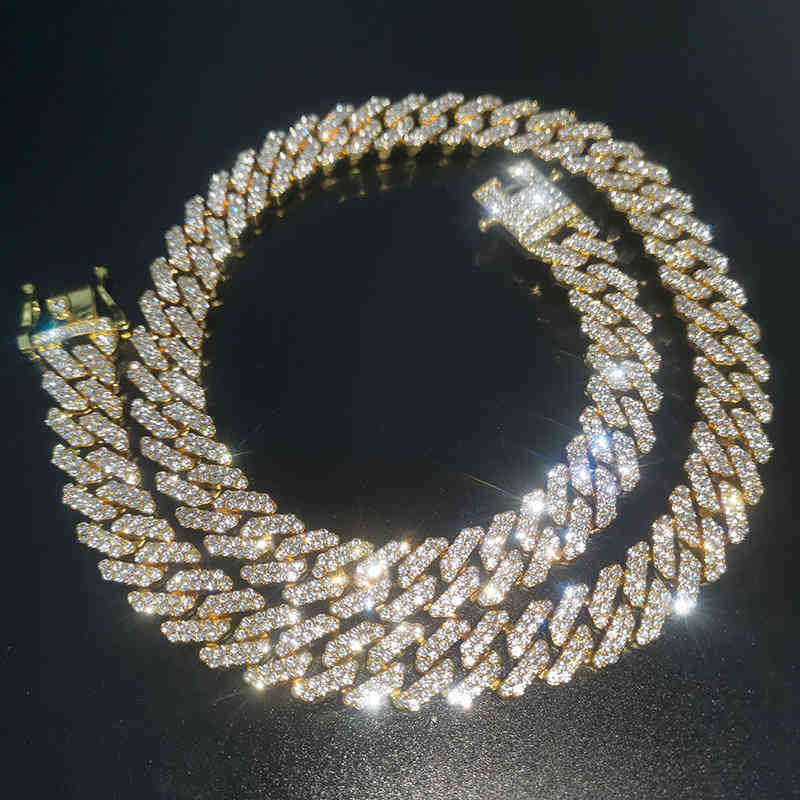 Wholale Customized Hip Hop Mens Women 18k Gold Plated Diamond Micro Cz Miami Cuban Link Prong Chain Iced Out Necklace Jewelry-image-747619783