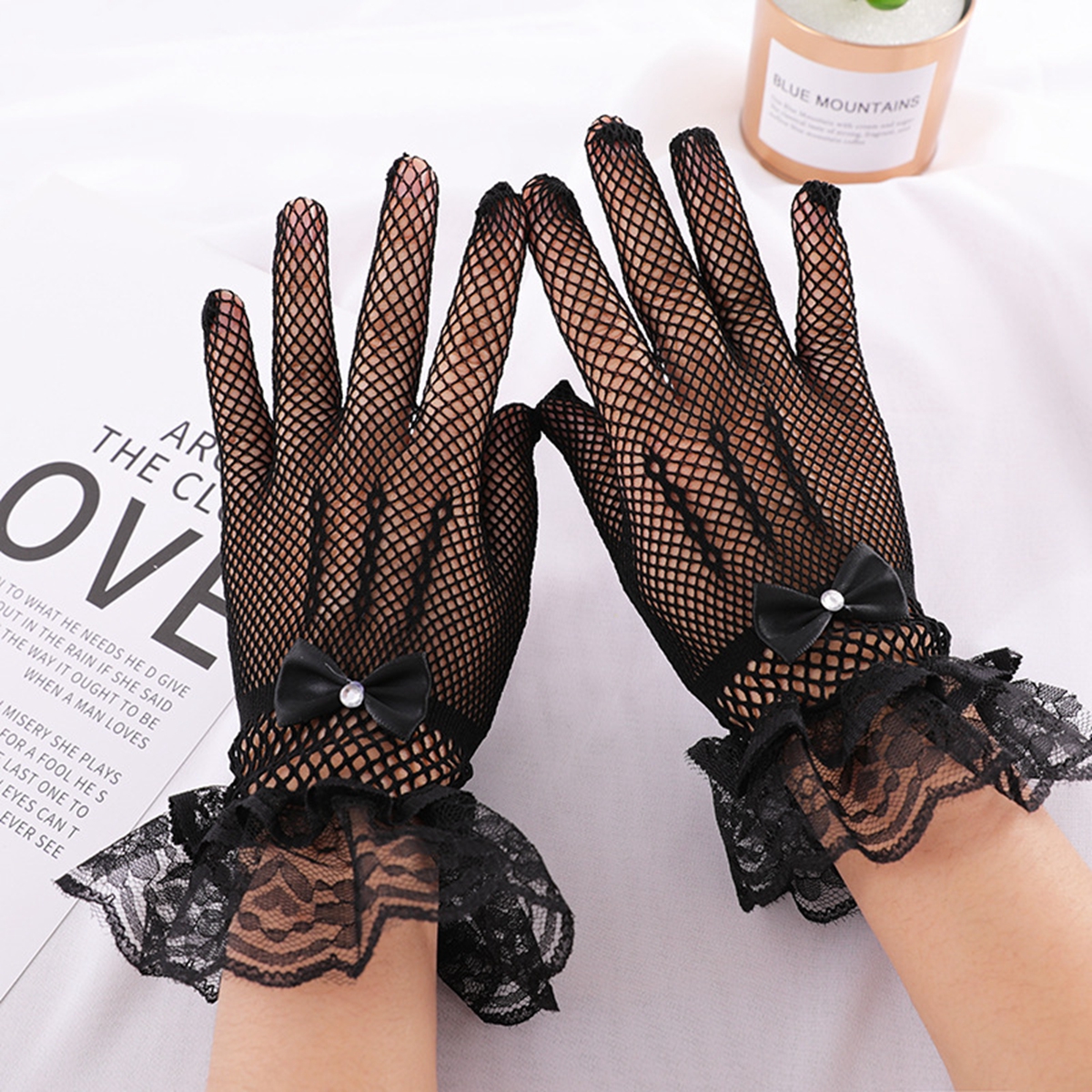 

10Pair Summer Uv-proof Driving Gloves Mesh Fishnet Lace Mittens Full Finger Bridal Wedding Sunscreen Stretch Gloves