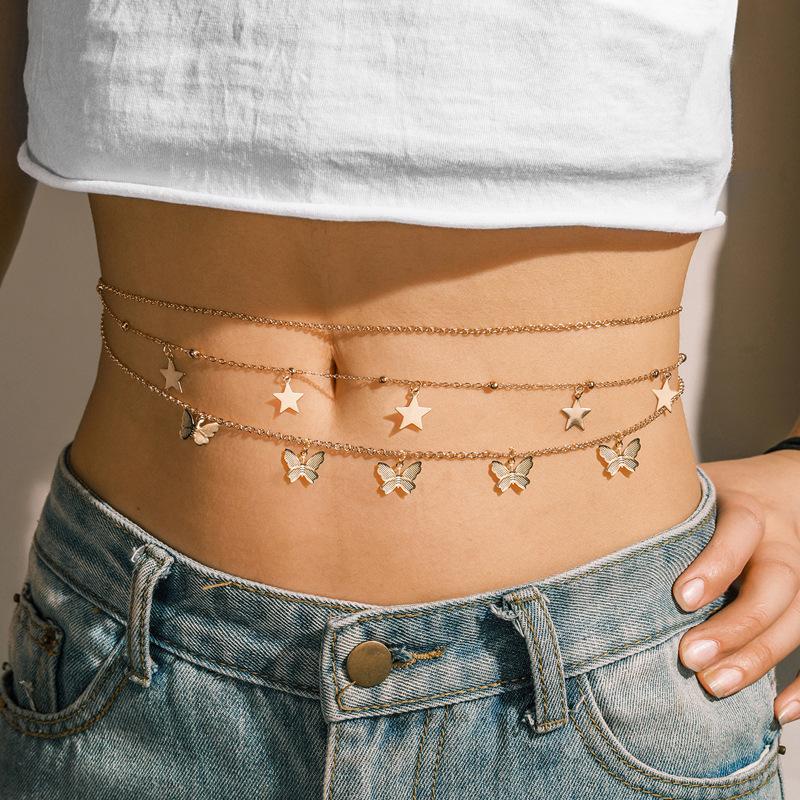 

Belts Bling Butterfly Dance Body Belly Waist Chain Belt Jewelry Women Multi Layer Sexy Accessories SD38, Gold