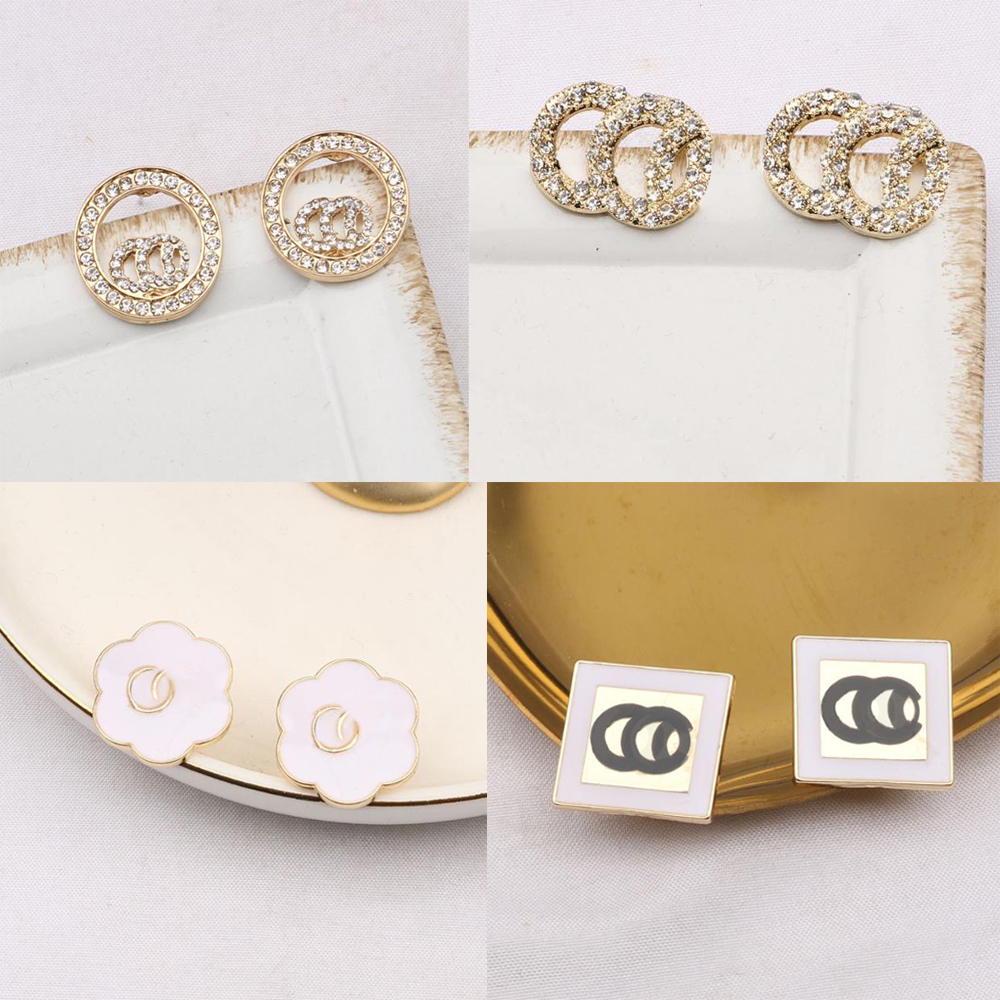 Mixed Simple 20style 18K Gold Plated Double Letter Stud Luxury Brand Long Letters Earrings Women Crystal Rhinestone Wedding Party Simple Jewelry