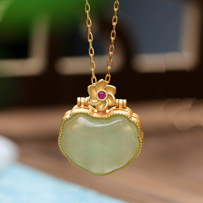 Chinese style necklace Ancient Gold Plated inlaid chalcedony Hetian Jade love necklace Pendant luxury women's necklaces for Women Jewelry CP-image-774495544